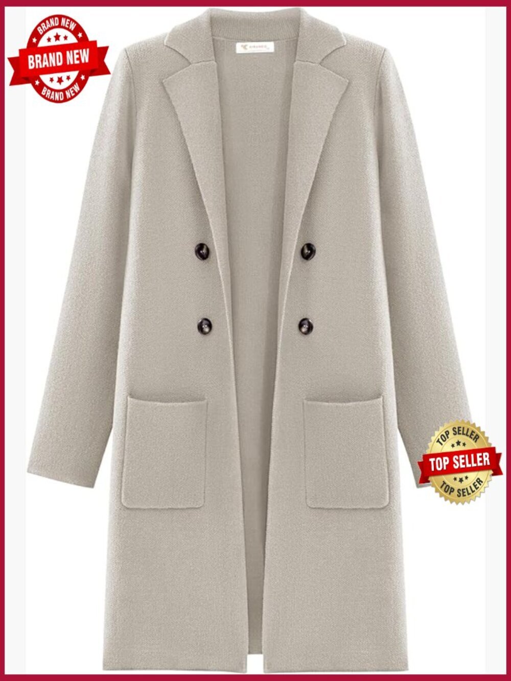 Women's Chunky Knit Open Front Cardigan Sweater Jacket with Pockets Long